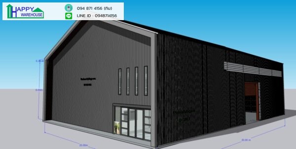 แบบ3dโกดังสำเร็จรูป hw h 20x30x8.50m.สไตล์นอร์ดิก